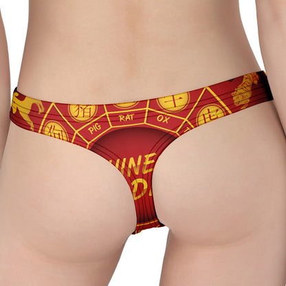 Red And Yellow Chinese Zodiac Print Women's Thong