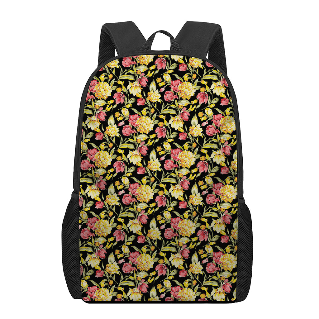 Red And Yellow Flowers Print 17 Inch Backpack