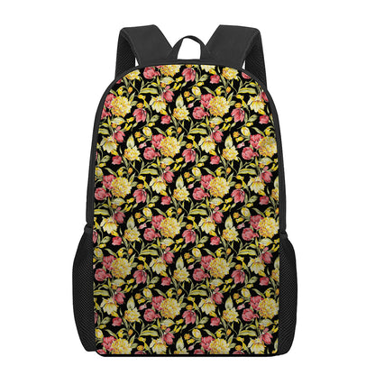 Red And Yellow Flowers Print 17 Inch Backpack