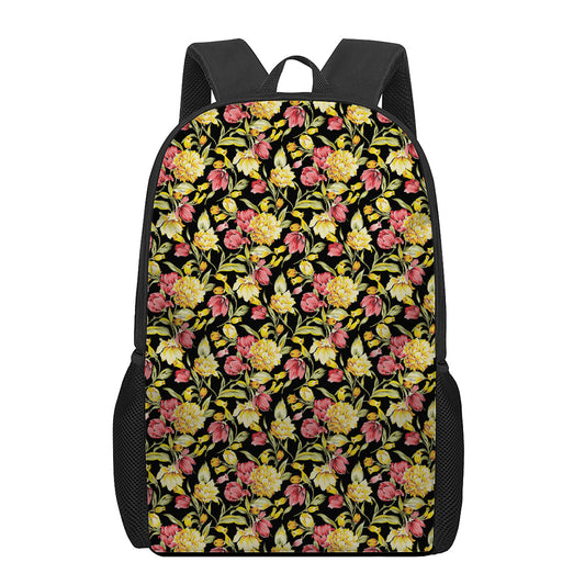 Red And Yellow Flowers Print 17 Inch Backpack