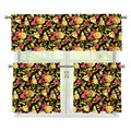 Red And Yellow Flowers Print 3 Piece Kitchen Curtains