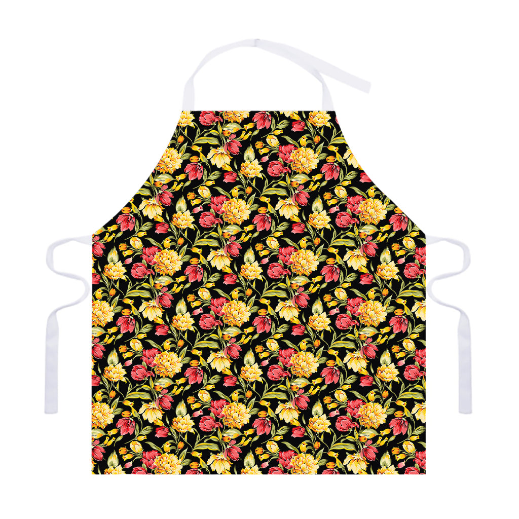 Red And Yellow Flowers Print Adjustable Apron