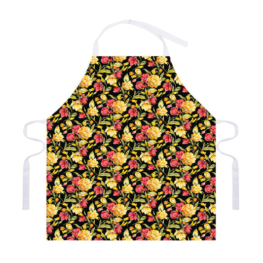 Red And Yellow Flowers Print Adjustable Apron