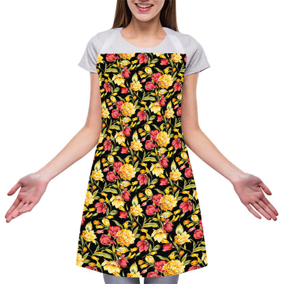 Red And Yellow Flowers Print Adjustable Apron