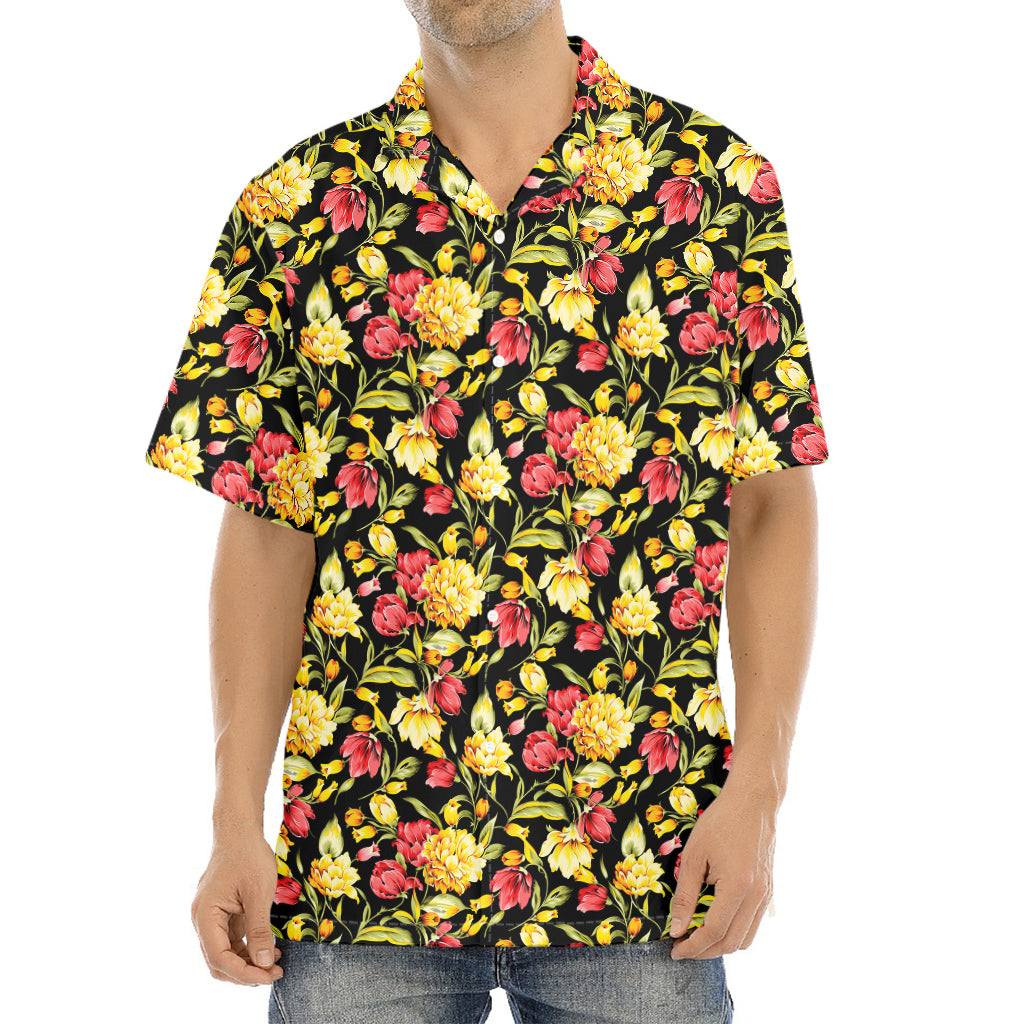 Red And Yellow Flowers Print Aloha Shirt