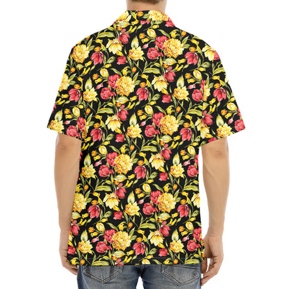 Red And Yellow Flowers Print Aloha Shirt