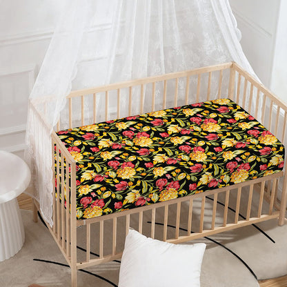 Red And Yellow Flowers Print Baby Crib Sheet