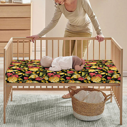 Red And Yellow Flowers Print Baby Crib Sheet