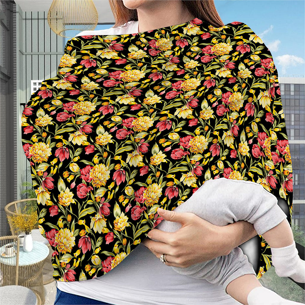 Red And Yellow Flowers Print Baby Seat Cover