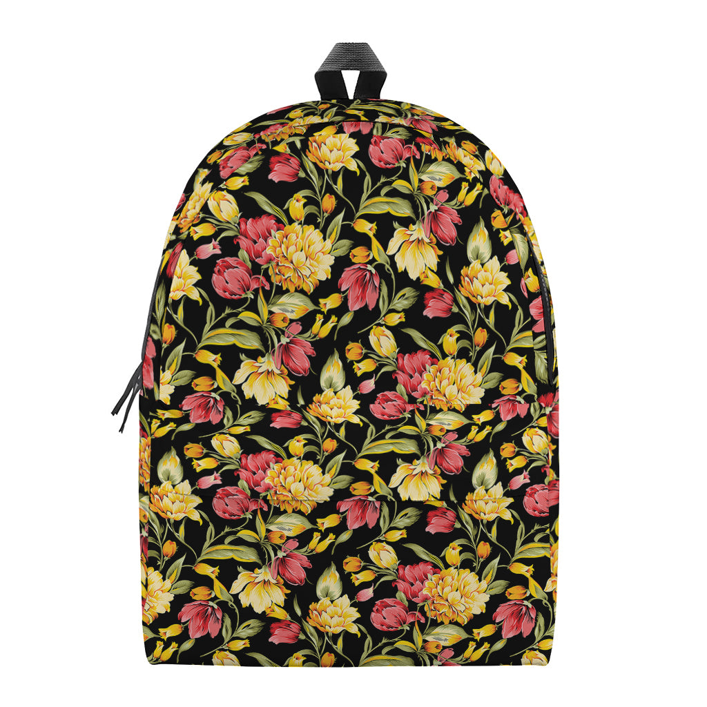 Red And Yellow Flowers Print Backpack
