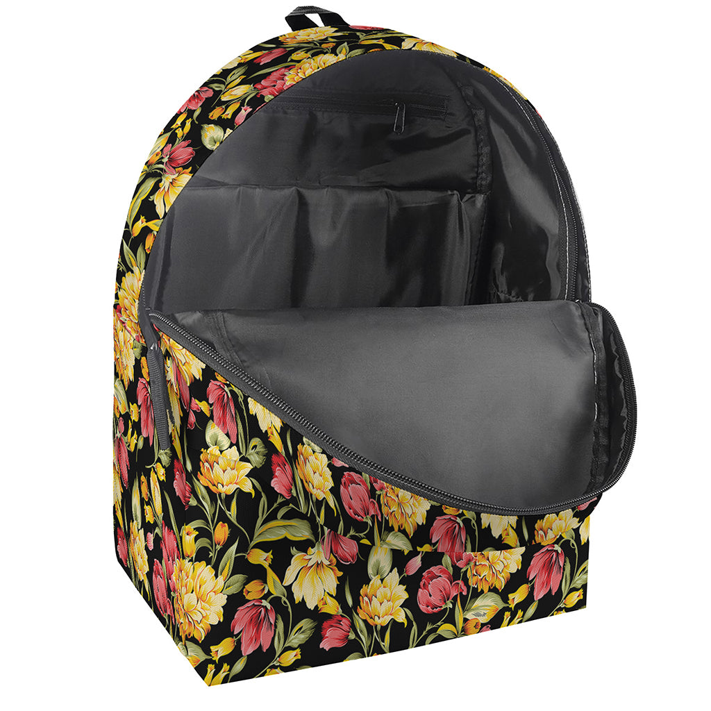 Red And Yellow Flowers Print Backpack