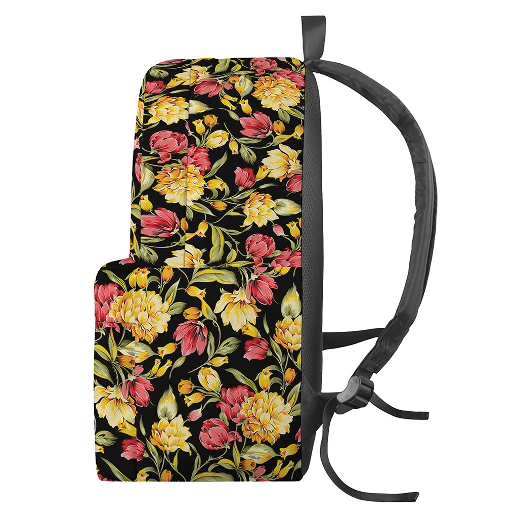 Red And Yellow Flowers Print Backpack