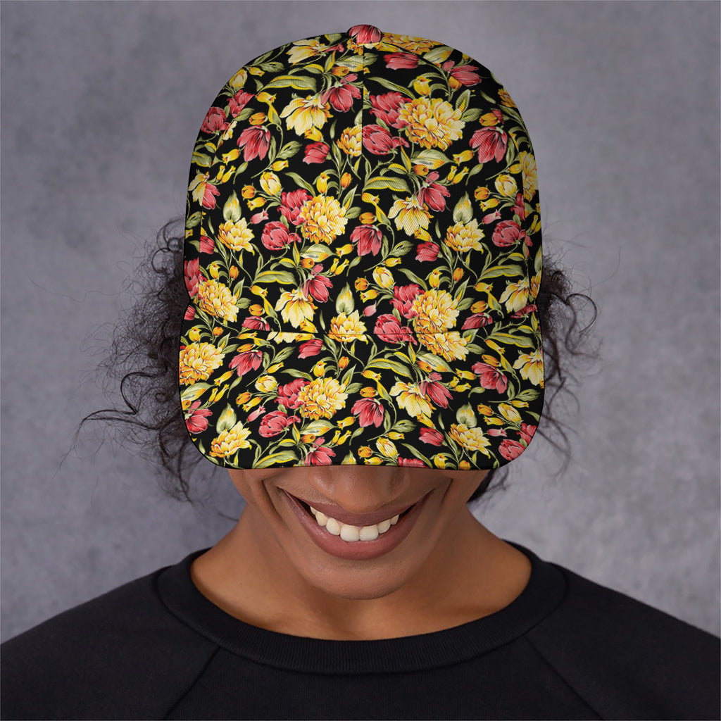 Red And Yellow Flowers Print Baseball Cap