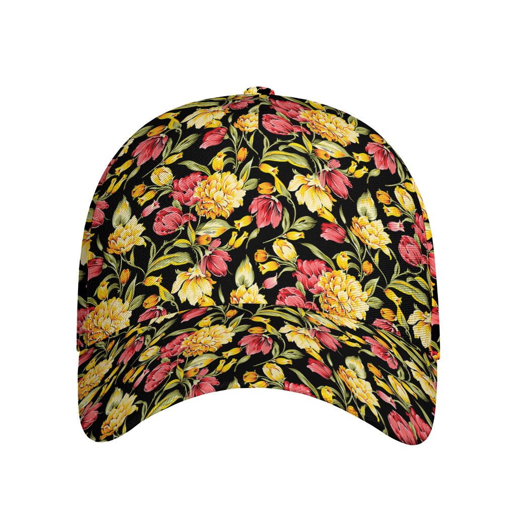 Red And Yellow Flowers Print Baseball Cap