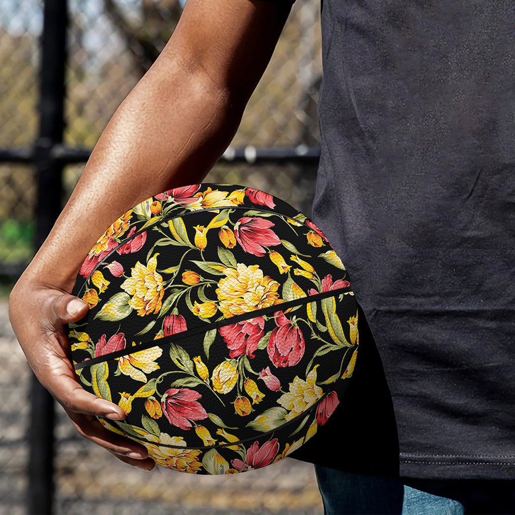 Red And Yellow Flowers Print Basketball