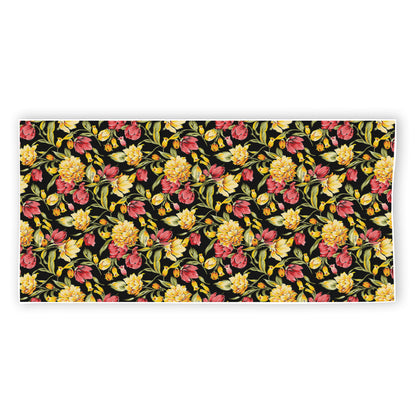 Red And Yellow Flowers Print Beach Towel