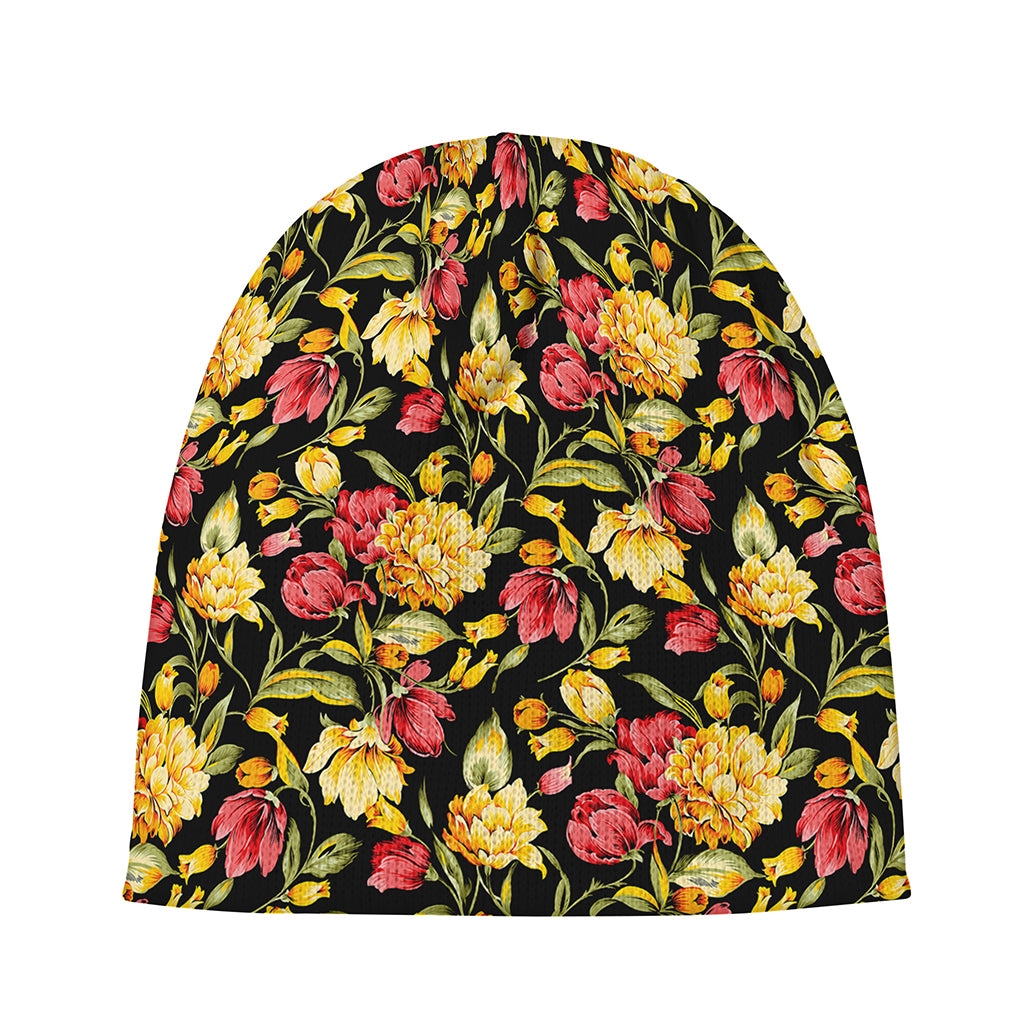 Red And Yellow Flowers Print Beanie