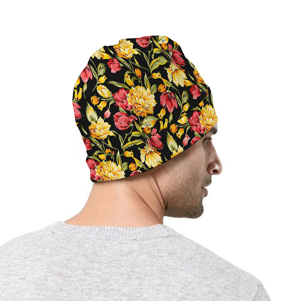 Red And Yellow Flowers Print Beanie