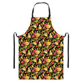 Red And Yellow Flowers Print Bib Apron With Pocket