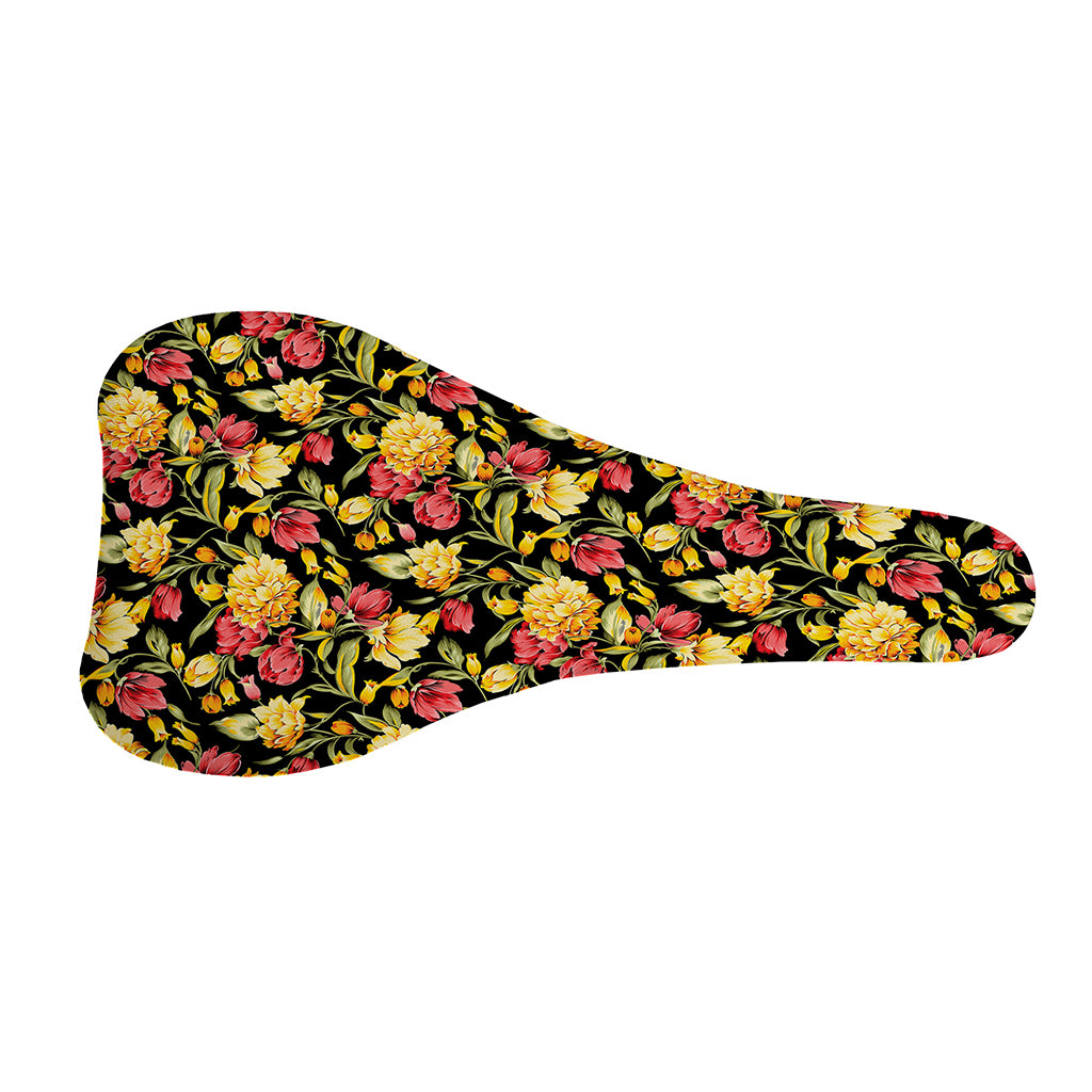 Red And Yellow Flowers Print Bicycle Seat Cover