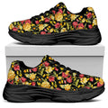 Red And Yellow Flowers Print Black Chunky Shoes