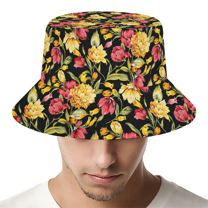 Red And Yellow Flowers Print Bucket Hat