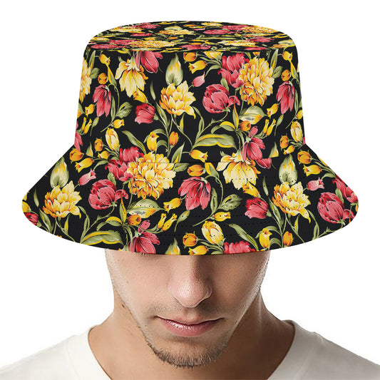 Red And Yellow Flowers Print Bucket Hat