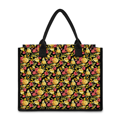 Red And Yellow Flowers Print Canvas Tote Bag