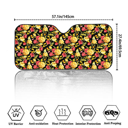 Red And Yellow Flowers Print Car Windshield Sun Shade
