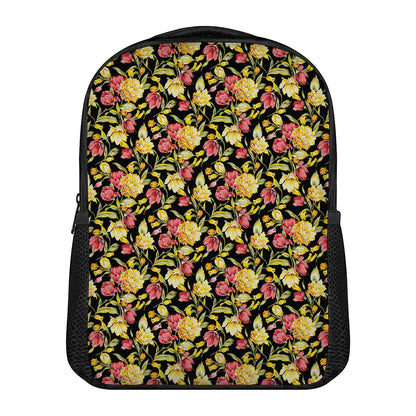 Red And Yellow Flowers Print Casual Backpack