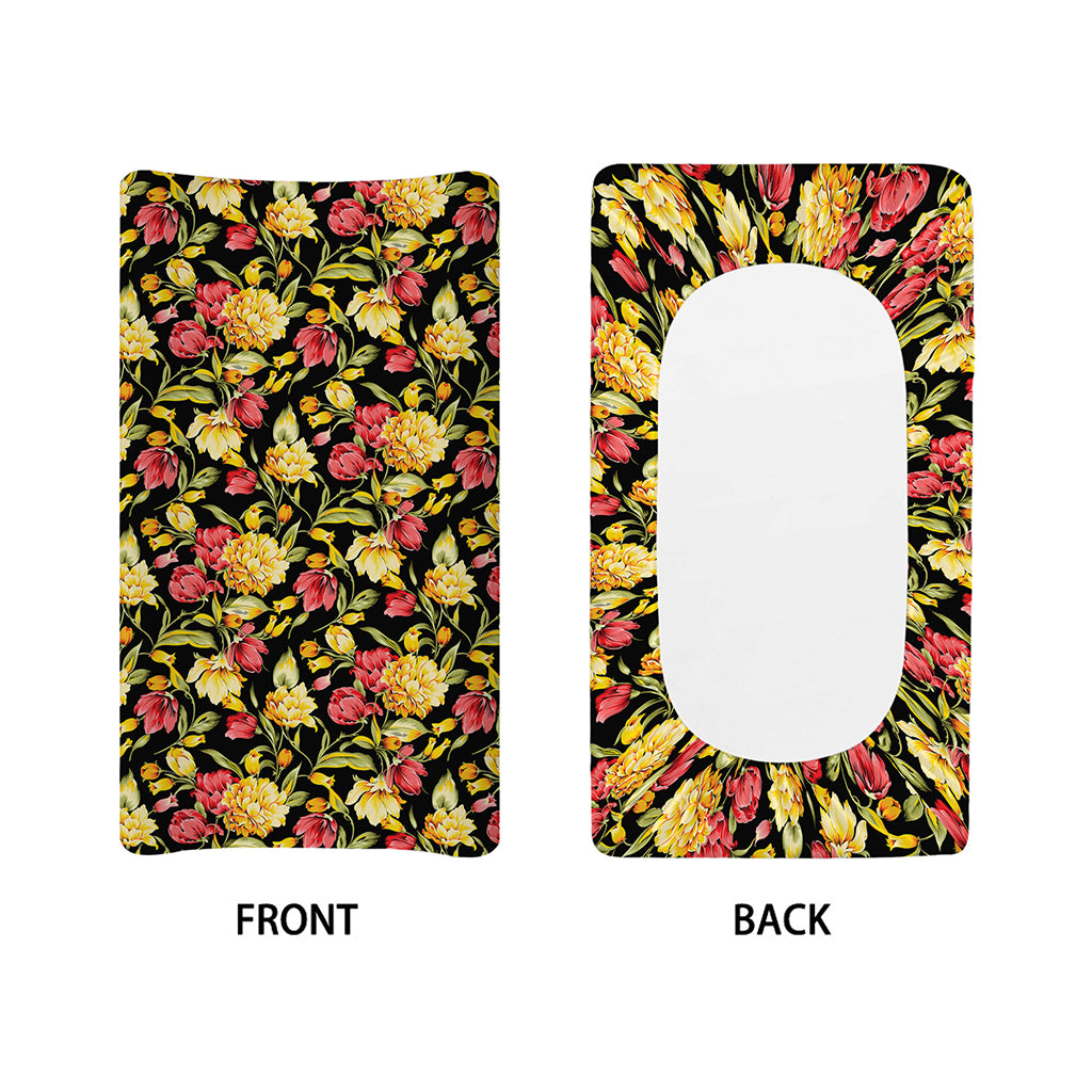 Red And Yellow Flowers Print Changing Pad Cover