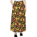 Red And Yellow Flowers Print Chiffon Maxi Skirt