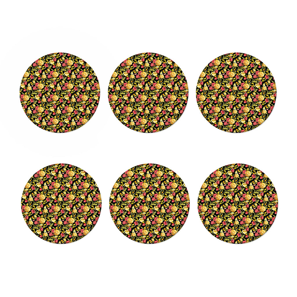 Red And Yellow Flowers Print Coaster Set