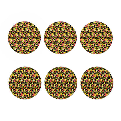 Red And Yellow Flowers Print Coaster Set