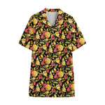 Red And Yellow Flowers Print Cotton Hawaiian Shirt