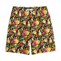 Red And Yellow Flowers Print Cotton Shorts