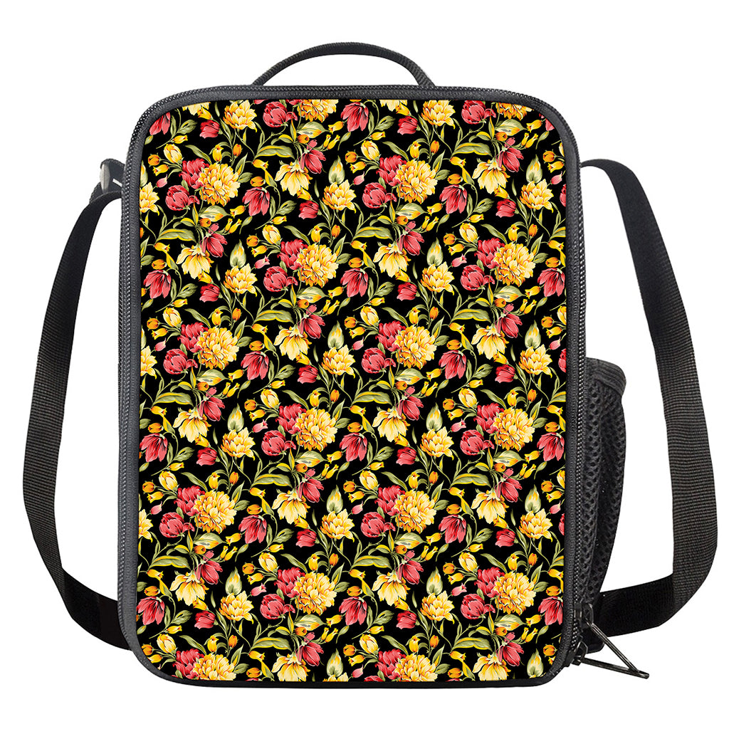 Red And Yellow Flowers Print Crossbody Lunch Bag