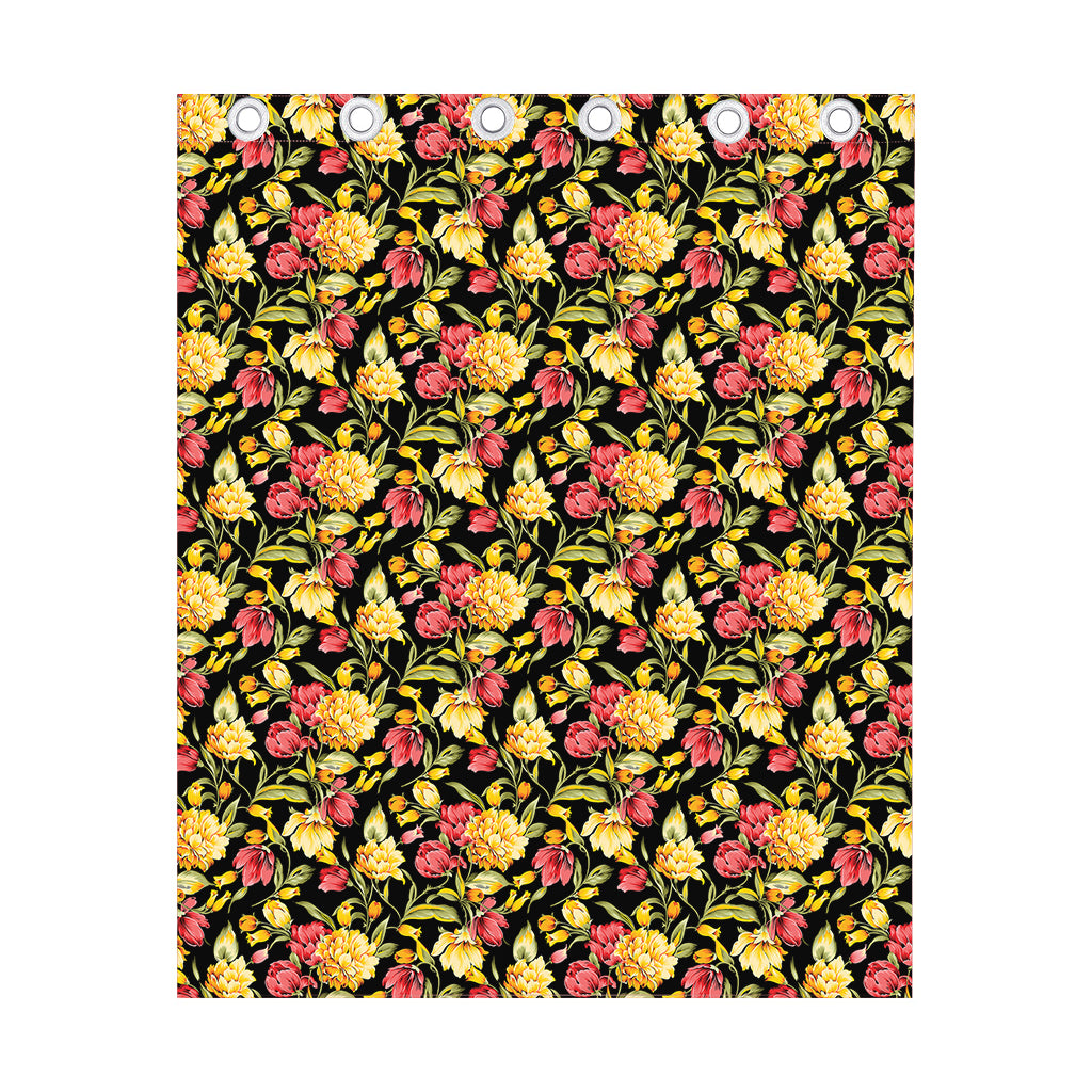 Red And Yellow Flowers Print Curtain