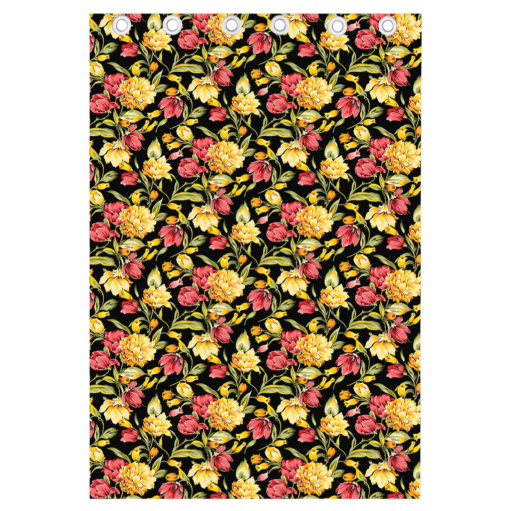 Red And Yellow Flowers Print Curtain