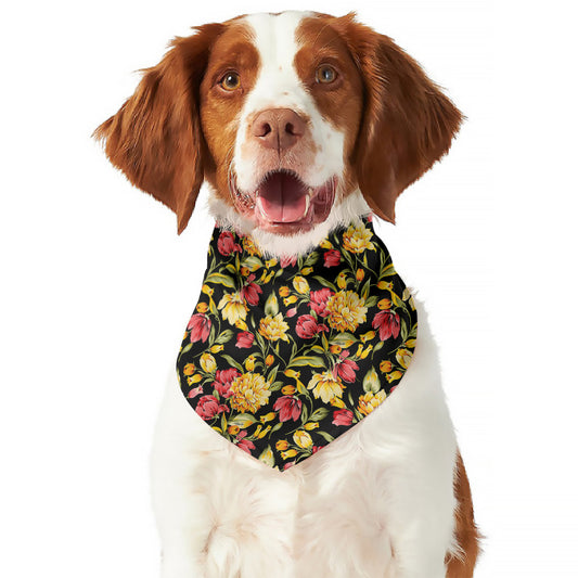 Red And Yellow Flowers Print Dog Bandana