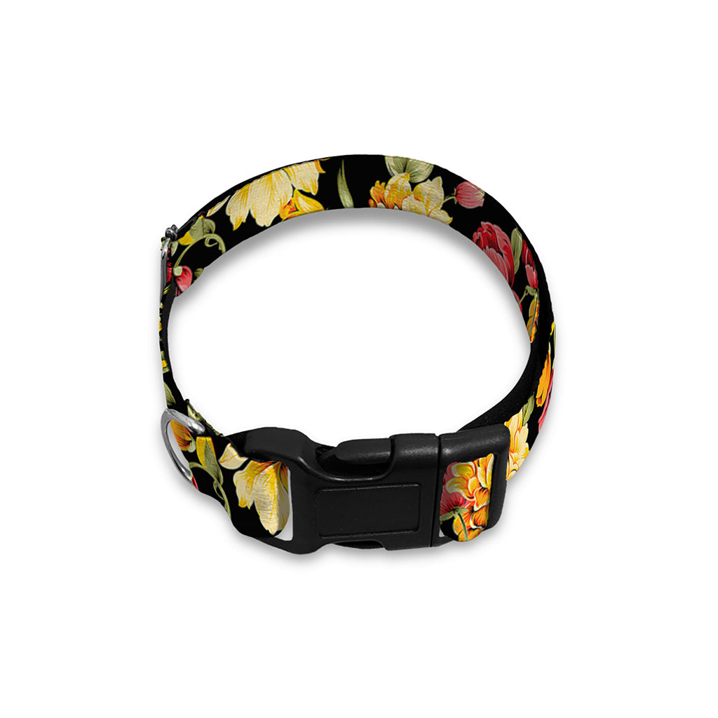 Red And Yellow Flowers Print Dog Collar