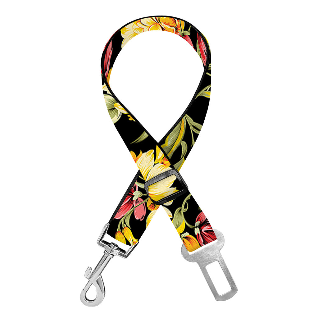 Red And Yellow Flowers Print Dog Seat Belt