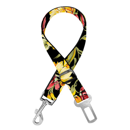 Red And Yellow Flowers Print Dog Seat Belt