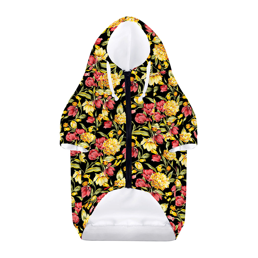 Red And Yellow Flowers Print Dog Zip Up Hoodie