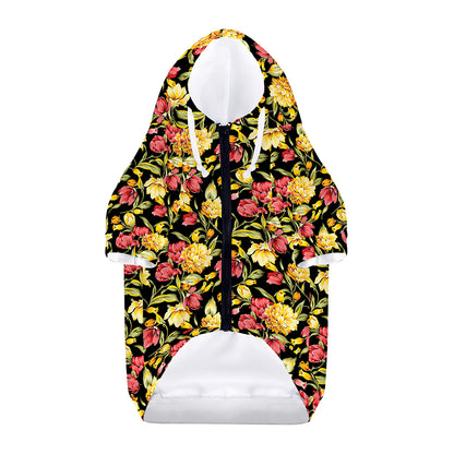 Red And Yellow Flowers Print Dog Zip Up Hoodie