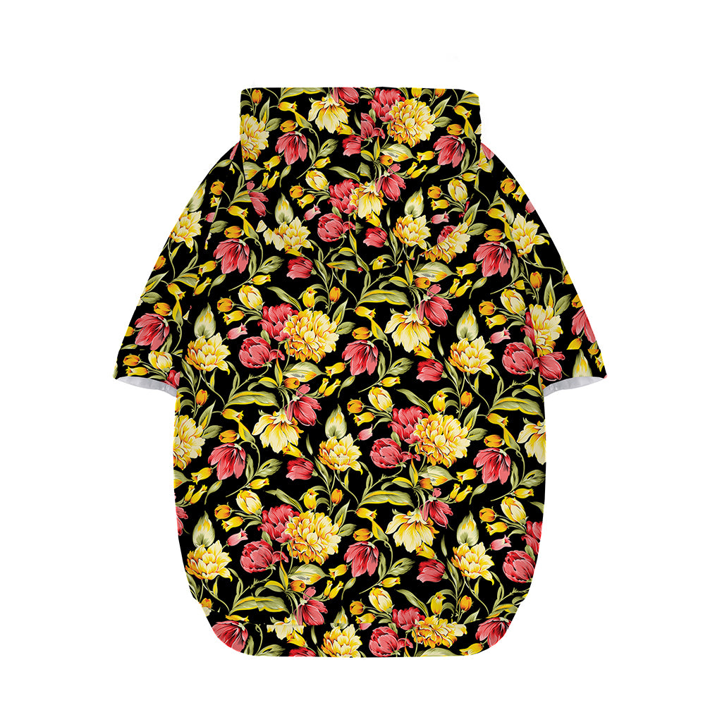 Red And Yellow Flowers Print Dog Zip Up Hoodie