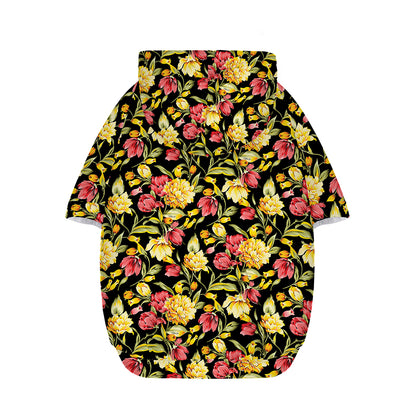 Red And Yellow Flowers Print Dog Zip Up Hoodie