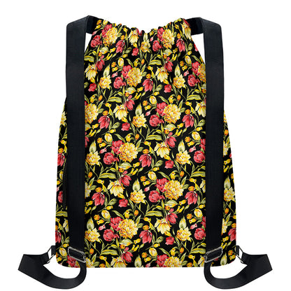 Red And Yellow Flowers Print Drawstring Backpack