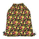 Red And Yellow Flowers Print Drawstring Bag