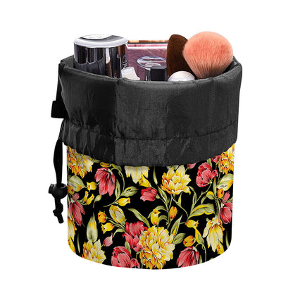 Red And Yellow Flowers Print Drawstring Makeup Bag
